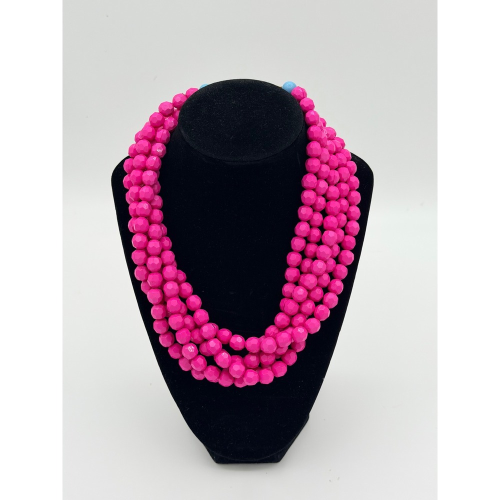 Swell Caroline Hot Pink Blue 5 Strand Beaded Statement Necklance Preppy Resort